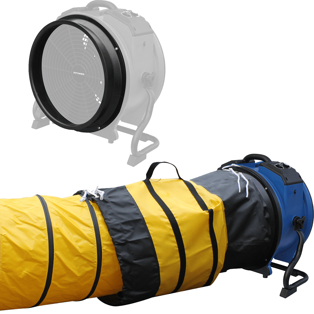XPOWER 3600 CFM High Temperature Axial Fan - Showing Duct Kit