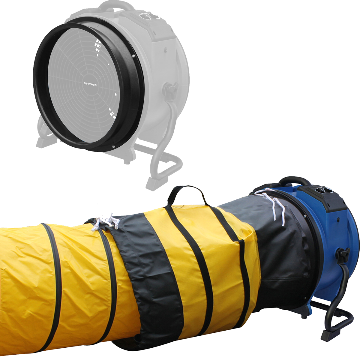 XPOWER 3600 CFM High Temperature Axial Fan - Showing Duct Kit