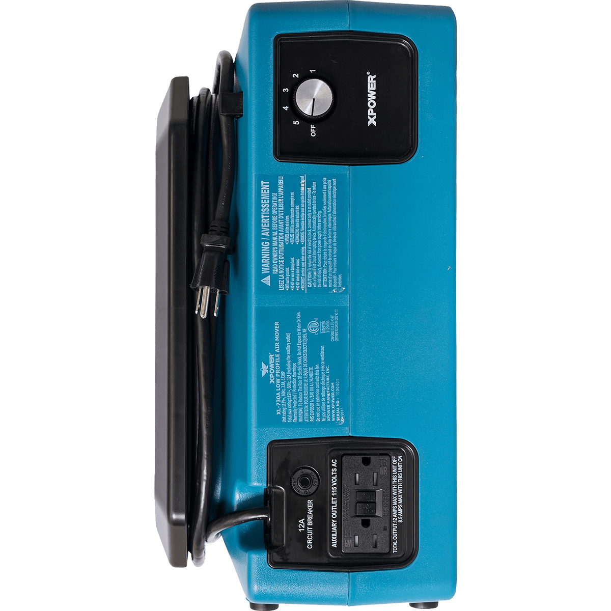 XPOWER XL-730A Professional Low Profile Air Mover - Back Angle View