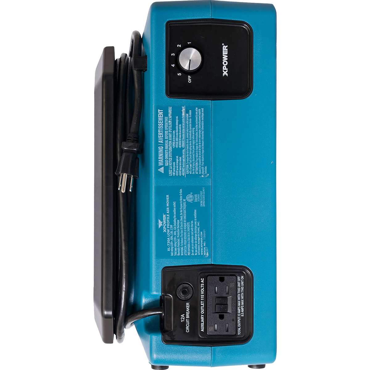 XPOWER XL-730A Professional Low Profile Air Mover - Back Angle View