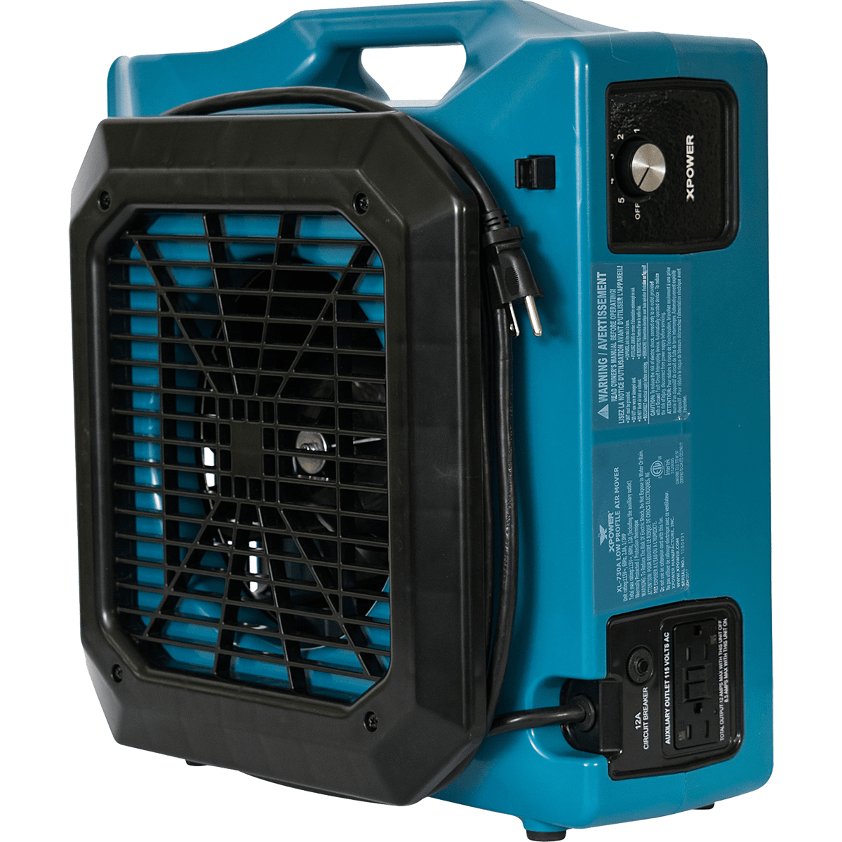 XPOWER XL-730A Professional Low Profile Air Mover - Back Side Angle View