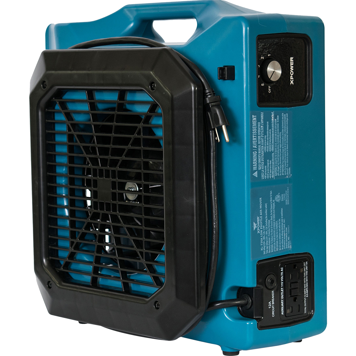 XPOWER XL-730A Professional Low Profile Air Mover - Back Side Angle View