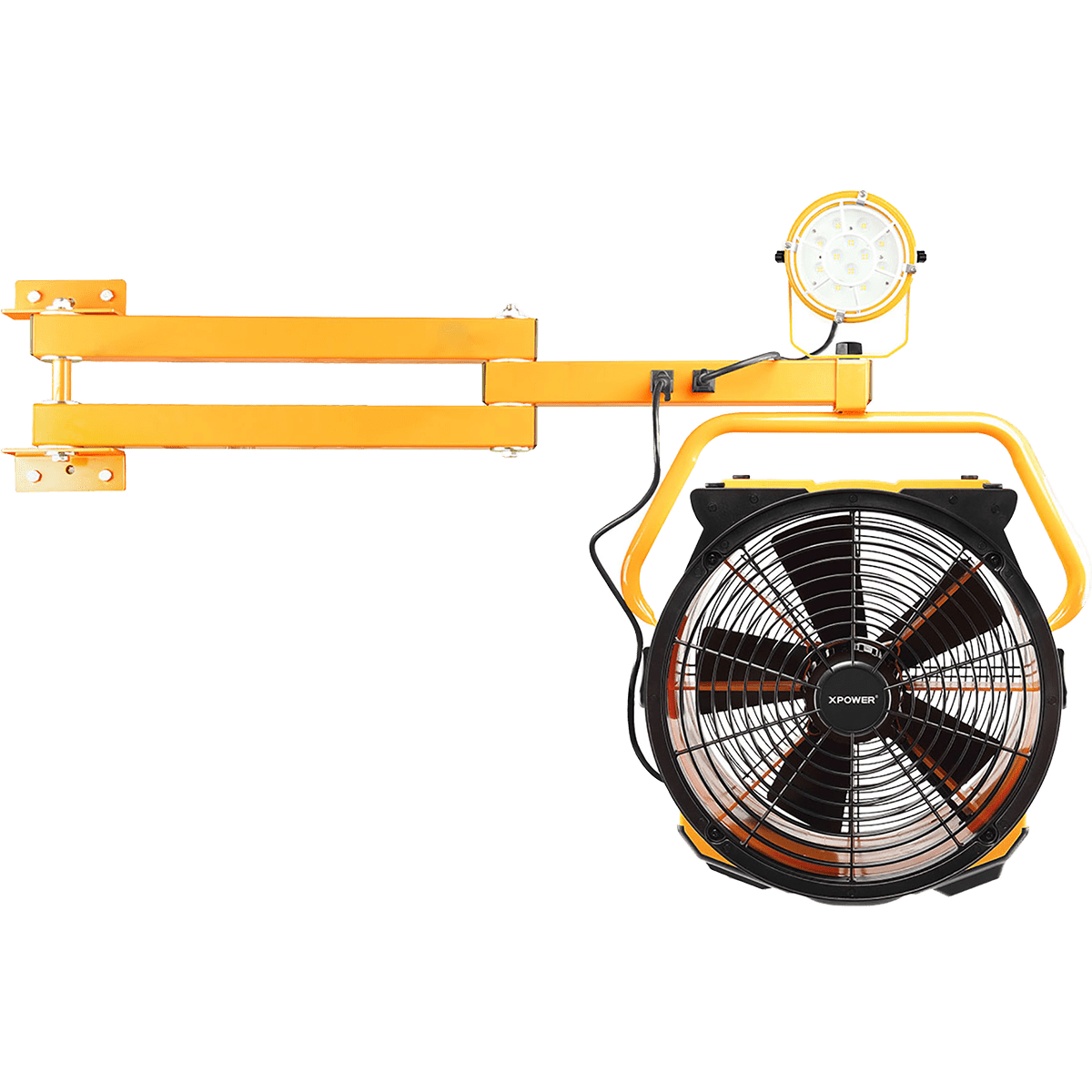 XPOWER 18-In. 3600 CFM Wall Mount Warehouse/Dock/Trailer Fan Kit w/ LED Spotlight - Extended Arm