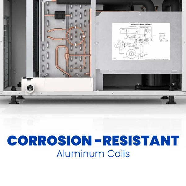 Corrosion-resistant aluminum coils with technical diagram on a white background
