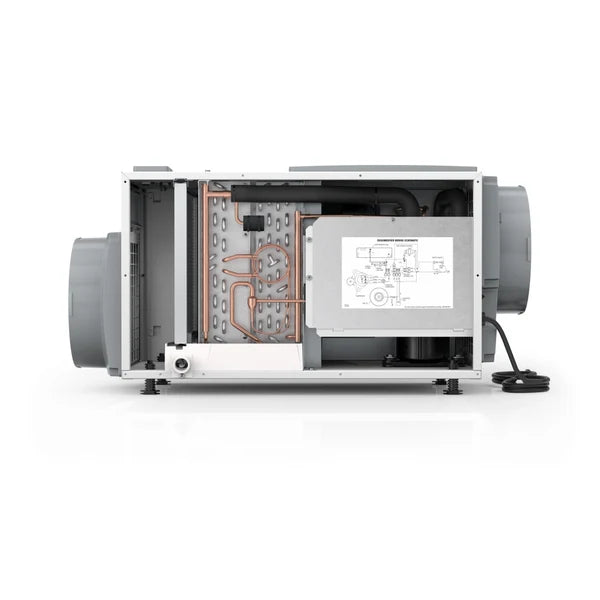 Dehumidifier showing internal components on a white background