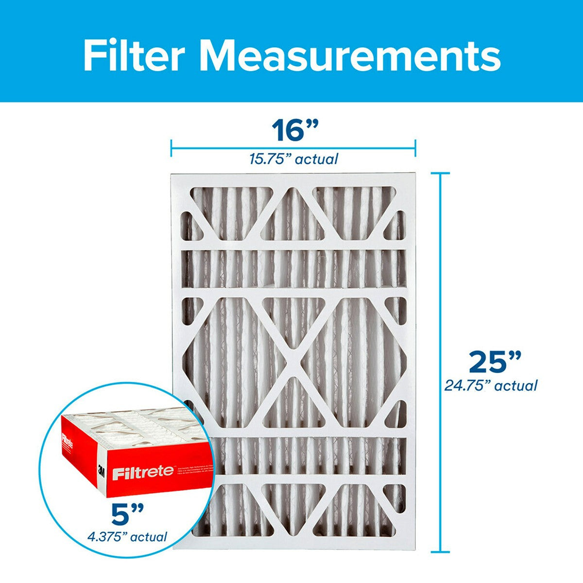 3M Filtrete 5-In. MPR 1000 Allergen Defense Furnace Filters - 16 x 25 x 5 - Dimensions