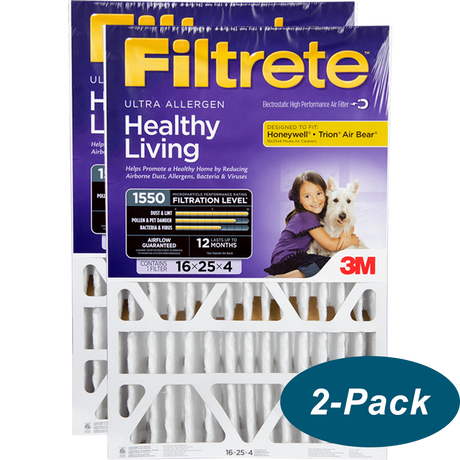 3M Filtrete Healthy Living 1550 MPR Ultra Allergen Reduction Filters 16x25x4 2-PK
