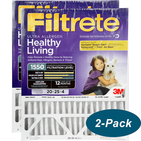 3M Filtrete Healthy Living 1550 MPR Ultra Allergen Reduction Filters 20x25x4 2-PK