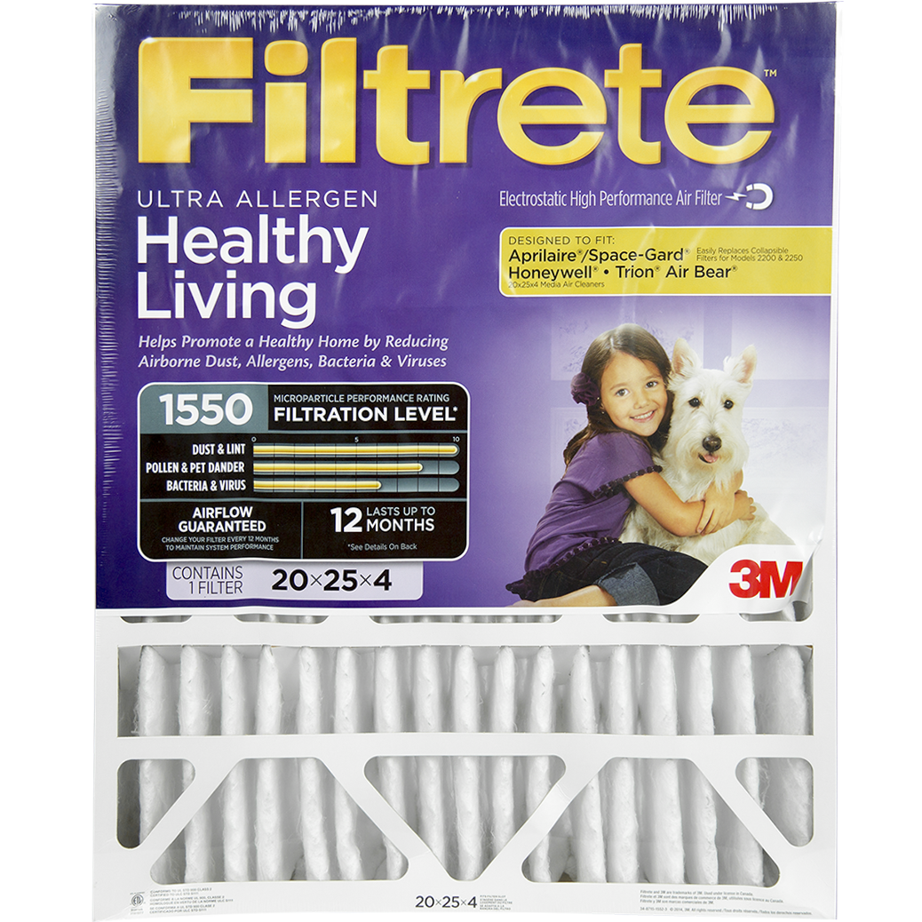 3M Filtrete Healthy Living 1500 MPR 4-Inch Allergen Reduction Filters 20x25x4