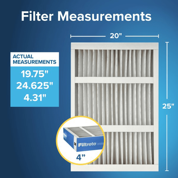 3M Filtrete MPR 1900 4-inch Allergen, Bacteria and Virus Filters 20x25x4 - Dimensions