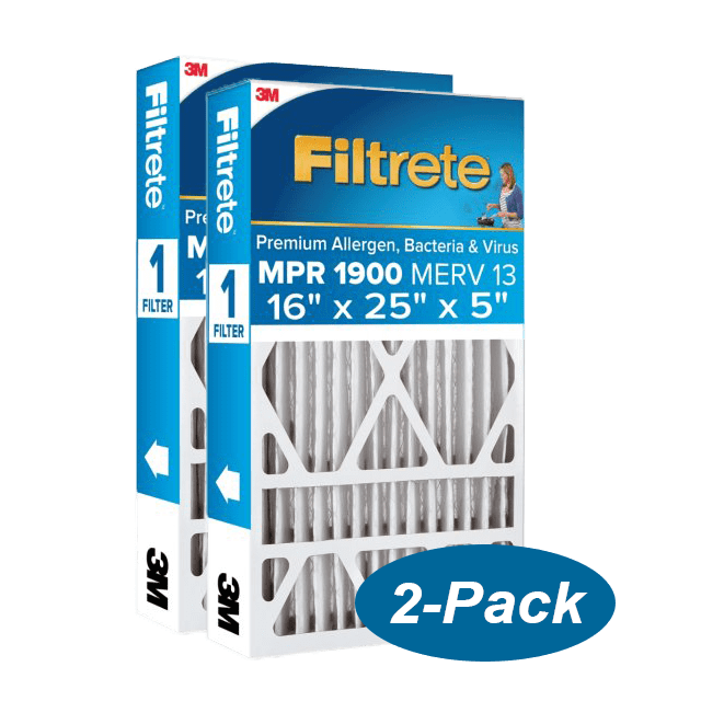 3M Filtrete MPR 1900 5-inch Allergen, Bacteria and Virus Filters 16x25x5 (2 Pack) - Main
