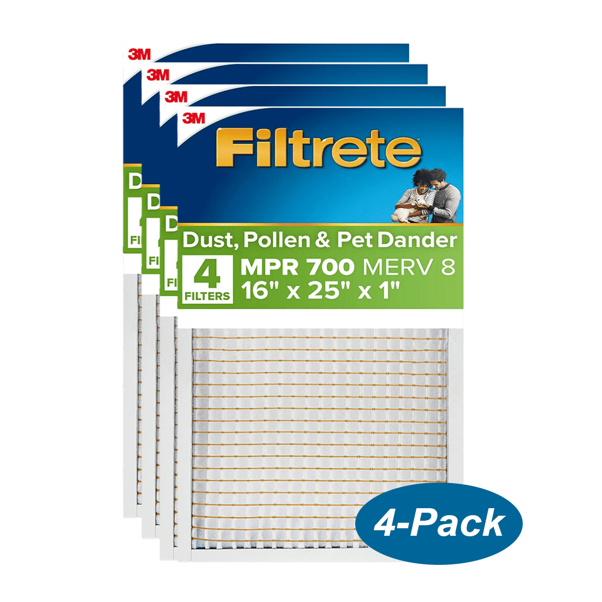3M Filtrete MPR 700 1-inch Dust, Pollen and Pet Dander Filters 16x25x1 (4 Pack) - Main