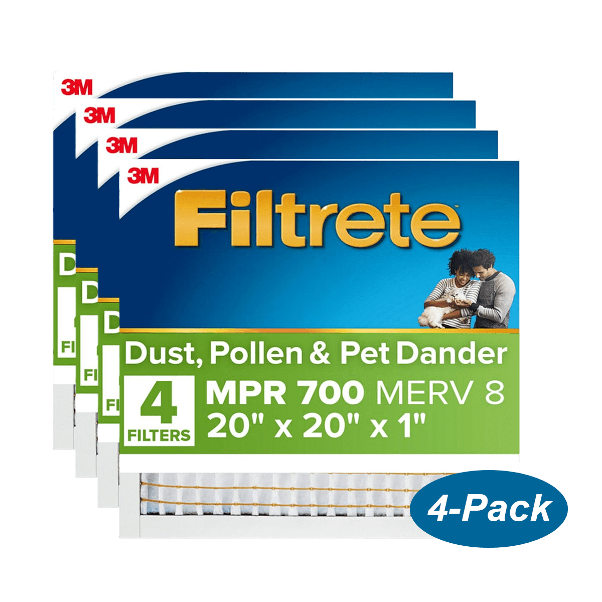 3M Filtrete MPR 700 1-inch Dust, Pollen and Pet Dander Filters 20x20x1 (4 Pack) - Main