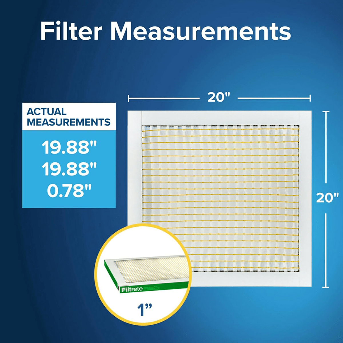 3M Filtrete MPR 700 1-inch Dust, Pollen and Pet Dander Filters 20x20x1 - Dimensions