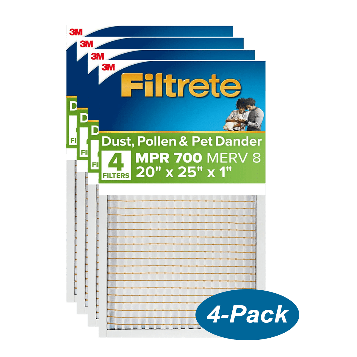3M Filtrete MPR 700 1-inch Dust, Pollen and Pet Dander Filters 20x25x1 (4 Pack) - Main