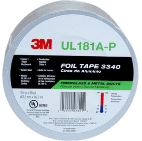 3M Foil Tape UL181A-P and UL181B-FX listed Duct Tape 3340, 2.5 in x 50 yd, 3.9 mil - main