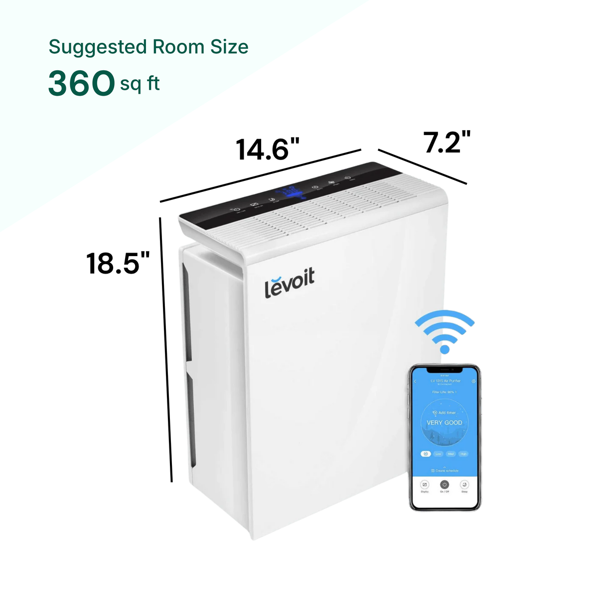 Levoit air purifier with dimensions