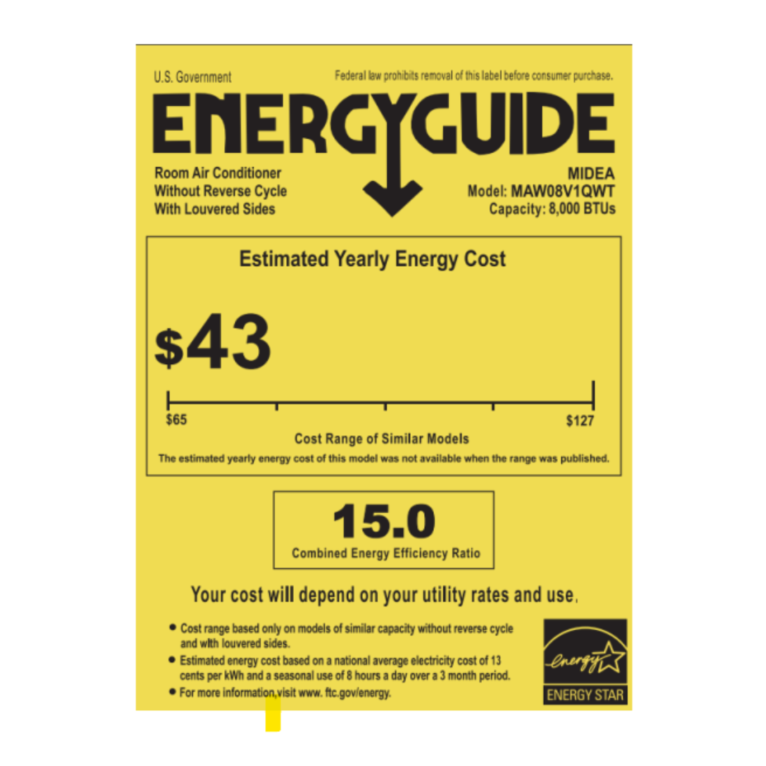 Midea 8,000 BTU U-Shaped Wi-Fi Enabled Window Air Conditioner energy guide