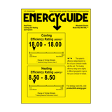 EnergyGuide label card for a Mitsubishi Electric heat pump cooling and heating split system, showing efficiency ratings and comparison scales.