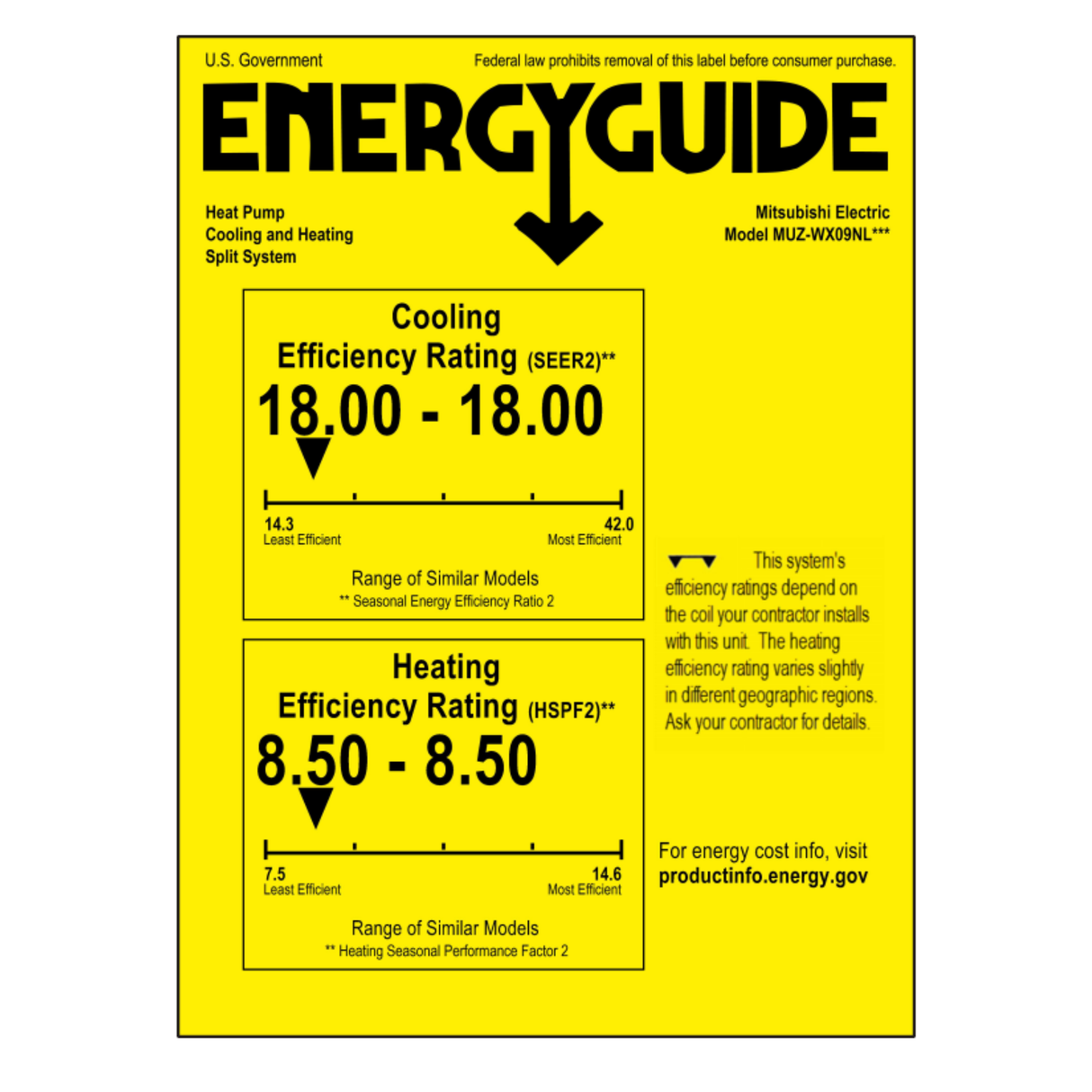 A yellow energy guide label with rating scales