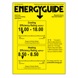 A yellow energy guide label with rating scales