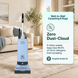 SEBO Automatic X7 Premium best for Wall-to-Wall Carpeting & Rugs. Zero Dust-Cloud, Hospital-Grade Air. S-Class sealed bags stop 99.9% of micro-allergens from escaping.