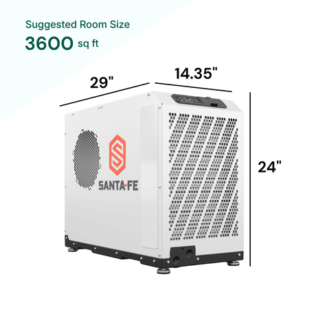 Santa Fe Advance Dry110 Dehumidifier suggested room size 3600 sq ft