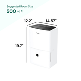Whirlpool 32 Pint suggested room size 500 sq ft
