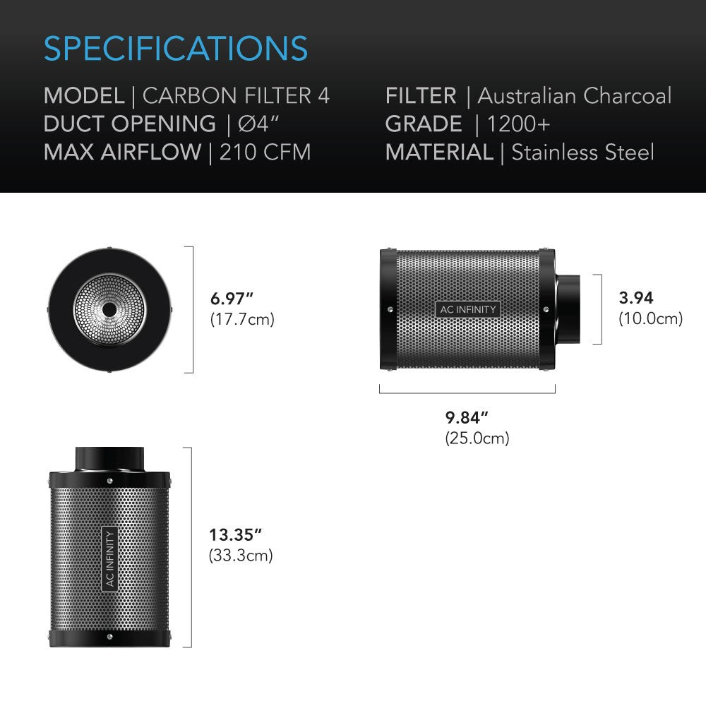 AC Infinity Charcoal Carbon Filter for 4-in Duct Fan