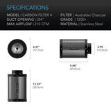 AC Infinity Charcoal Carbon Filter for 4-in Duct Fan