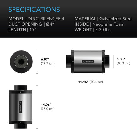 AC Infinity Silencer for 4-in Duct Fan