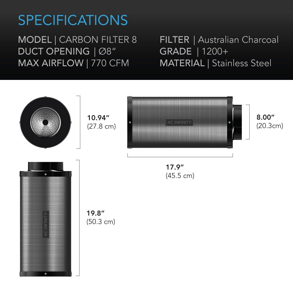 AC Infinity Charcoal Carbon Filter for 8-in Duct Fan