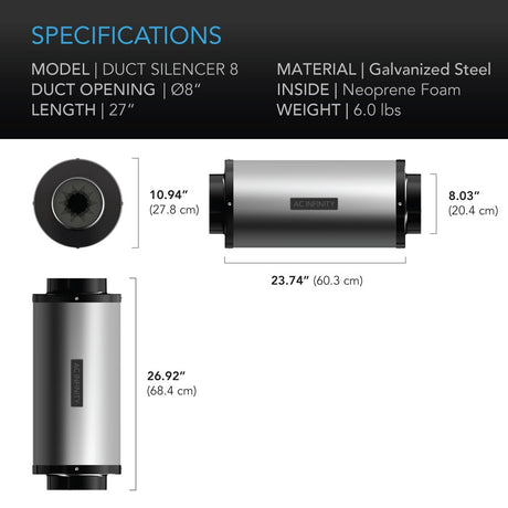 AC Infinity Silencer for 8-in Duct Fan