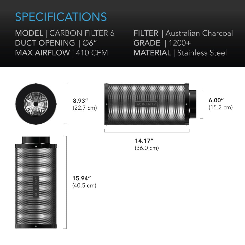 AC Infinity Charcoal Carbon Filter for 6-in Duct Fan