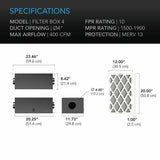 AC Infinity AIR FILTER BOX w/ MERV 13 Filter 4" - Specs