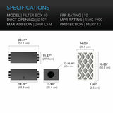 AC Infinity AIR FILTER BOX w/ MERV 13 Filter 8" - Specs