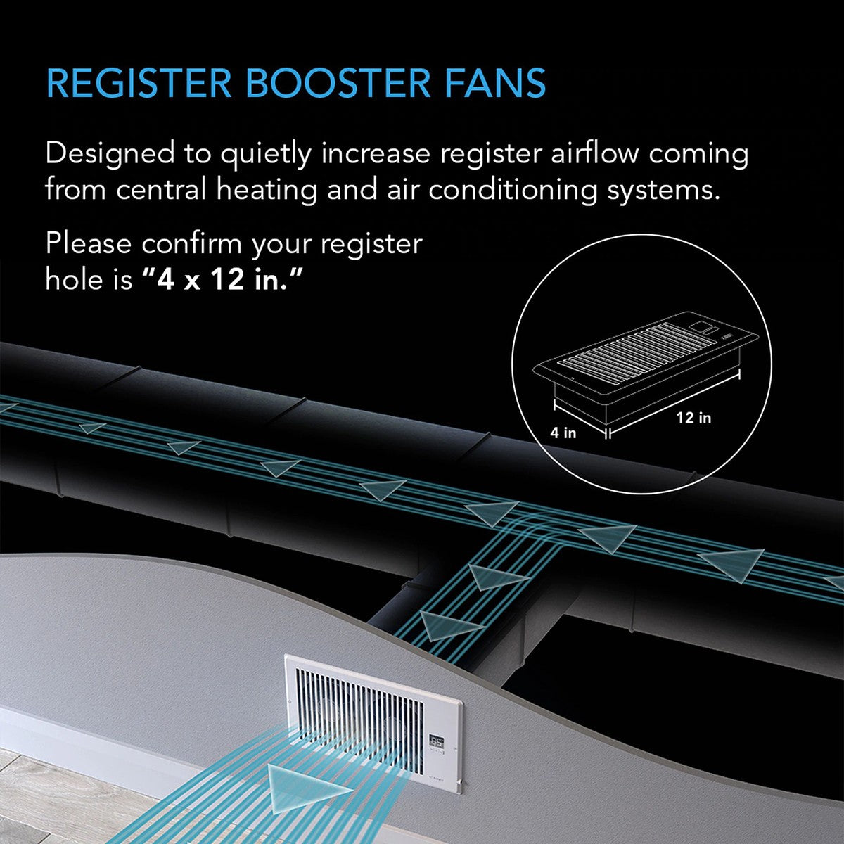 AC Infinity AIRTAP T4 4-In x 12-In Register Booster Fan