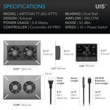 AC Infinity AIRTITAN T7 12-In Ventilation Fan w/ Temperature & Humidity Controller