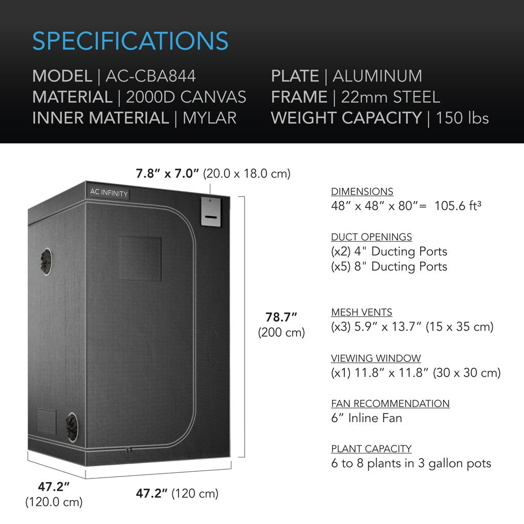 AC Infinity CLOUDLAB 80-Inch Tall 2000D Mylar Canvas Advance Grow Tent