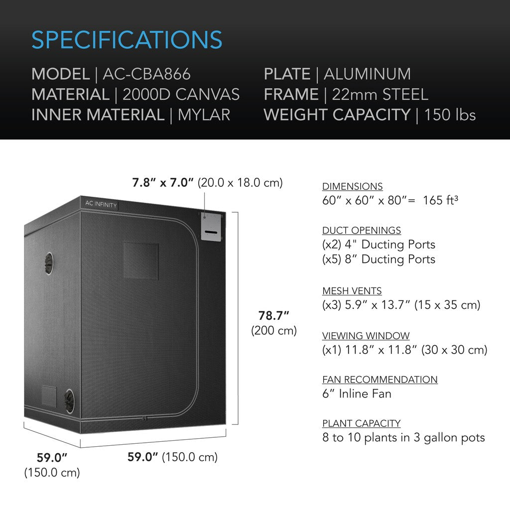AC Infinity CLOUDLAB 80-Inch Tall 2000D Mylar Canvas Advance Grow Tent