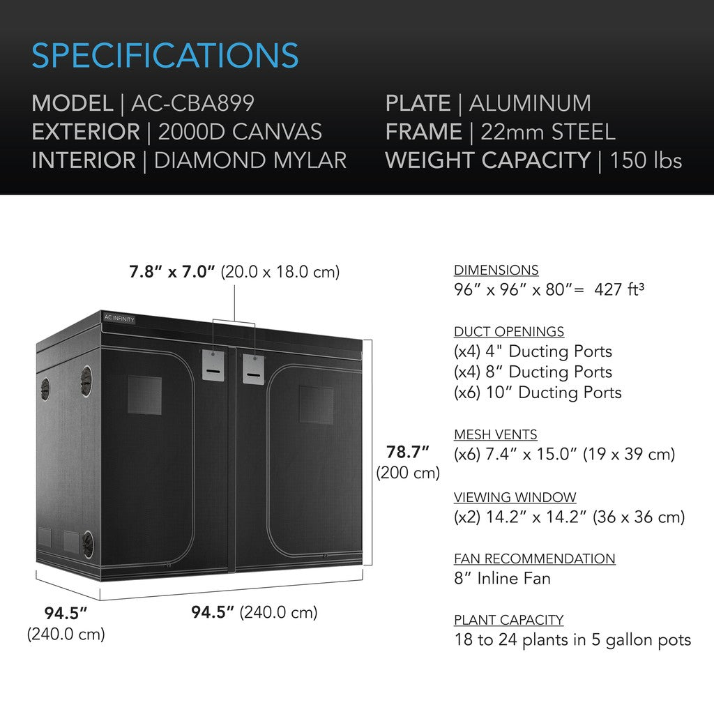 AC Infinity CLOUDLAB 80-Inch Tall 2000D Mylar Canvas Advance Grow Tent