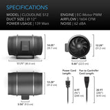 AC Infinity CLOUDLINE S12 12-In Inline Duct Fan w/ Speed Controller