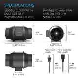 AC Infinity CLOUDLINE S6 6-in Inline Duct Fan w/ Speed Controller