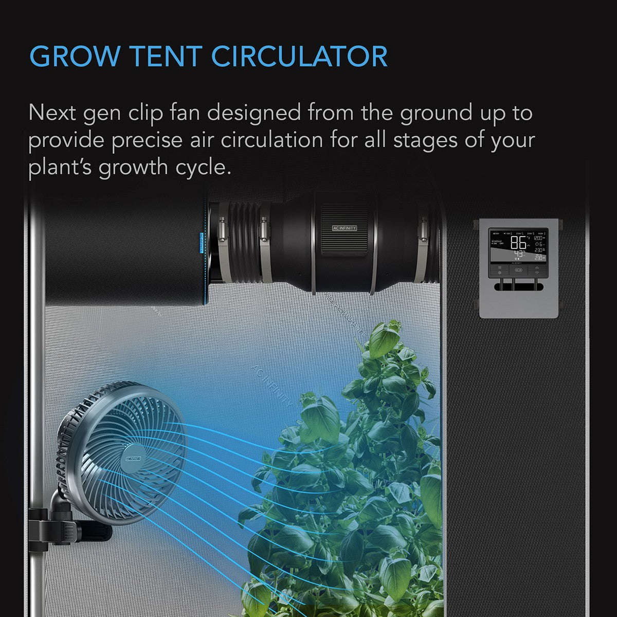 AC Infinity CLOUDRAY 10-Speed Grow Tent Clip Fan - Circulator