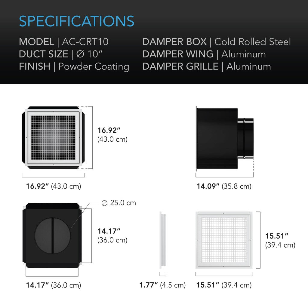 AC Infinity CLOUDWAY T10 Whole House Fan w/ Temperature & Humidity Controller - Specs