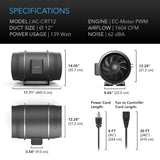 AC Infinity CLOUDWAY T12 Whole House Fan w/ Temperature & Humidity Controller - specs
