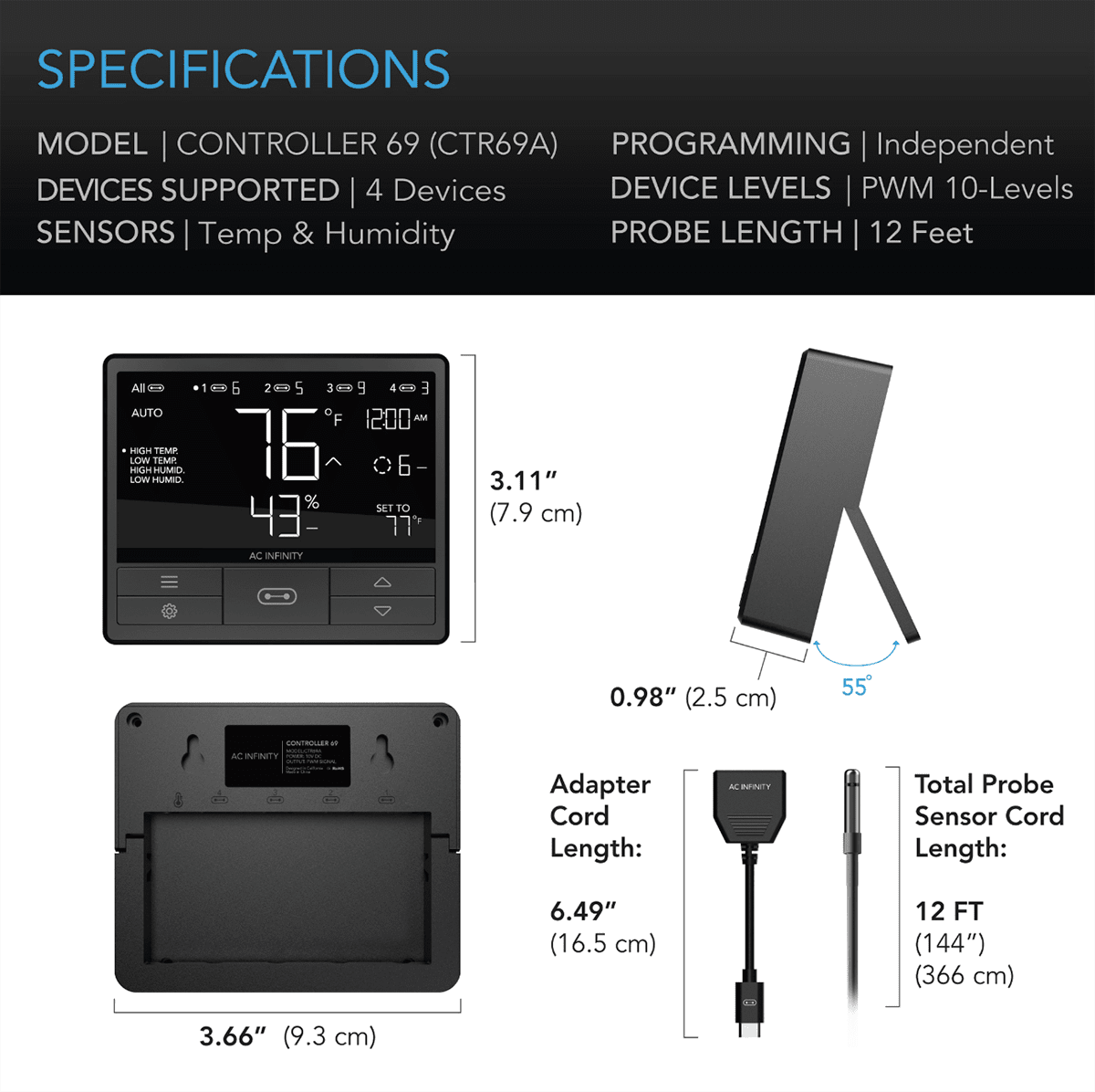 AC Infinity Controller 69 Smart Controller - CTR69A - Specs