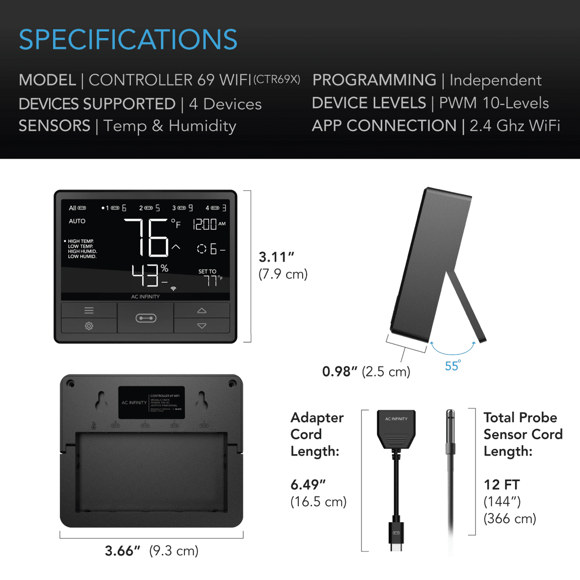 AC Infinity Controller 69 Smart Controller - CTR69X - Specs