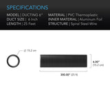 AC Infinity Flexible 6" 4-Layer Heavy Duty Aluminum Ducting 25ft - Specs