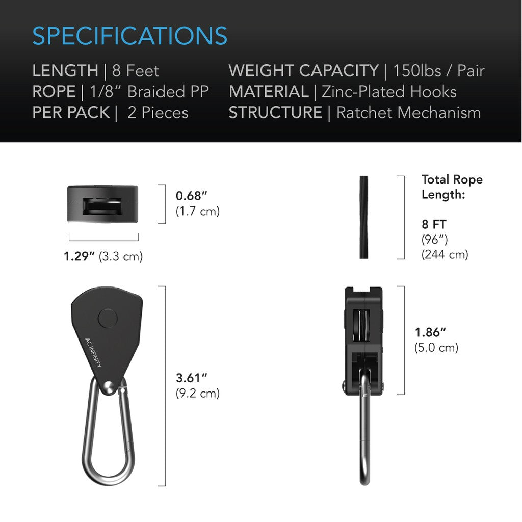 AC Infinity Heavy-Duty Adjustable Rope Clip Hangers